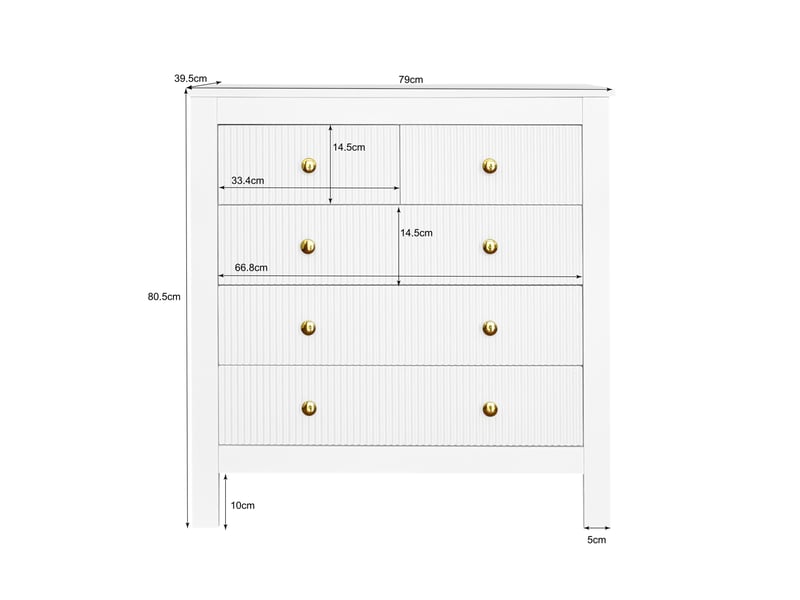  Commode 5 tiroirs de rangement pour chambre en panneaux de particules 80,5×39,5×79 cm blanc  - Conforama E
