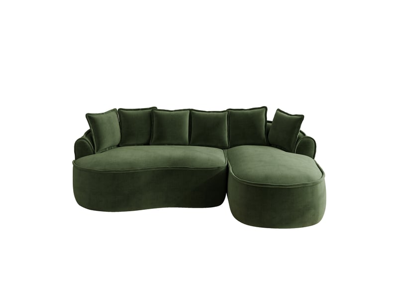  Canapé d’angle modulable 3 places 252x164x67 cm, sans cadre, assise profonde avec coussins, tissu en chenille, vert  - Conforama A