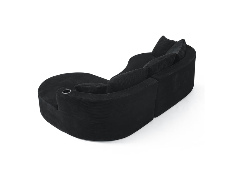 Canapé méridienne noir design courbé tissu côtelé avec porte-gobelet pour salon et bureau - Conforama R