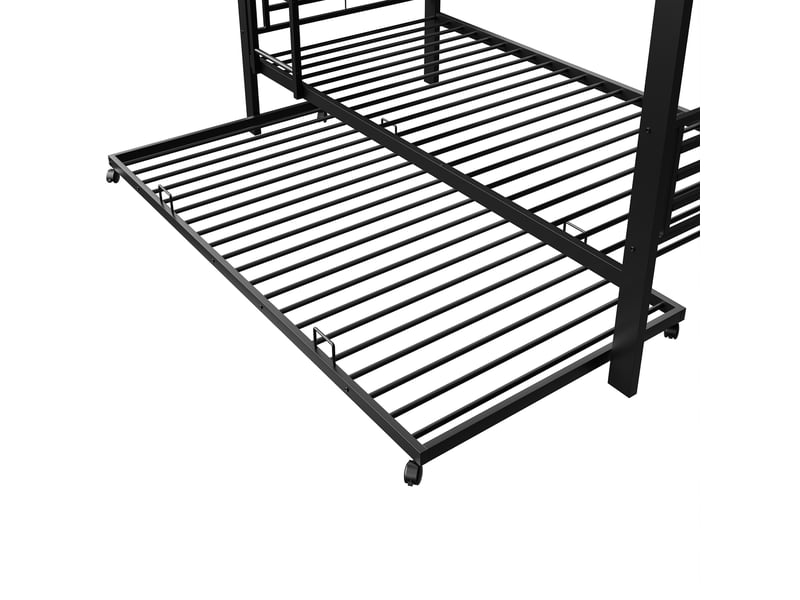  Lit superposé enfant 90x200 cm noir en métal avec lit gigogne 90x190 cm, échelle et garde-corps, sans matelas  - Conforama D