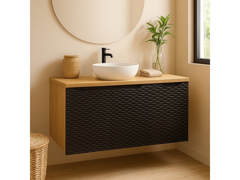 Ensemble de salle de bain yoka noir : meubles sous vasque à placards 90cm + plan vasque - Conforama B