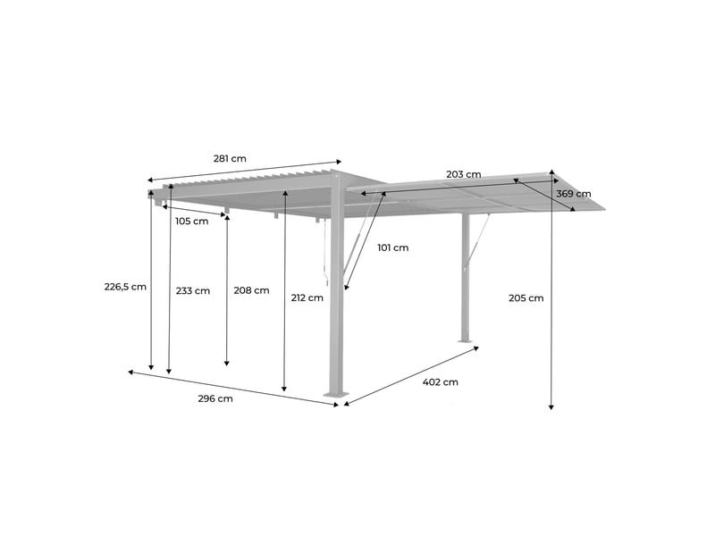 Pergola bioclimatique aluminium adossée 4x3m anthracite + 1 auvent 4m palace - Conforama D