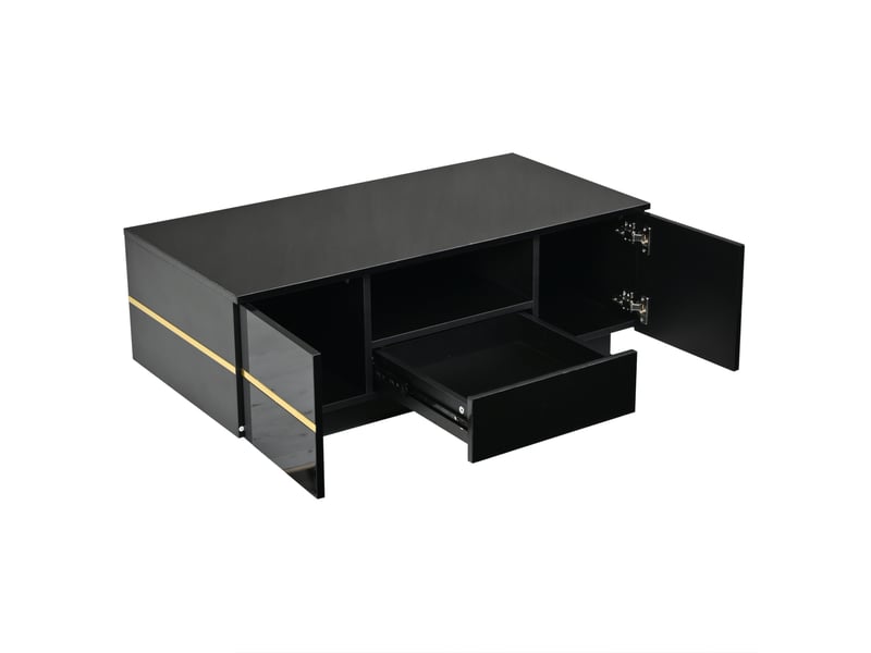  Table basse led avec rangement 100x50x35.5 cm en mdf noir et accents dorés  - Conforama D