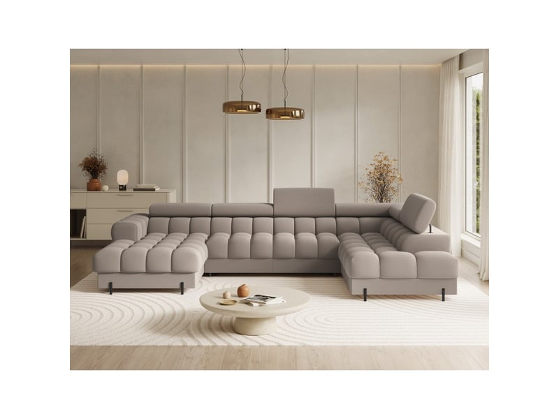  Canapé panoramique convertible beige angle droit feraria 358x93x202cm  - Conforama E