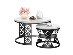 Table basse gigogne ronde 70x70x4545x45x37 cm, coloris blanc et noir