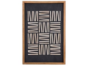 Tableau artisanal en bois recyclé relief noir et blanc 42x4x62 cm h