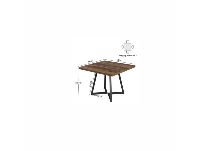  Table de salle à manger pour 2 à 4 personnes avec plateau carré en mdf et cadre métallique pour cuisine 80×80×75 cm  - Conforama D