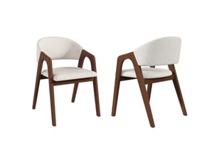 Lot de 2 chaises de salle à manger - 55.5x60x83 cm - structure en hévéa massif - revêtement effet lin - décor noyer et beige avoine