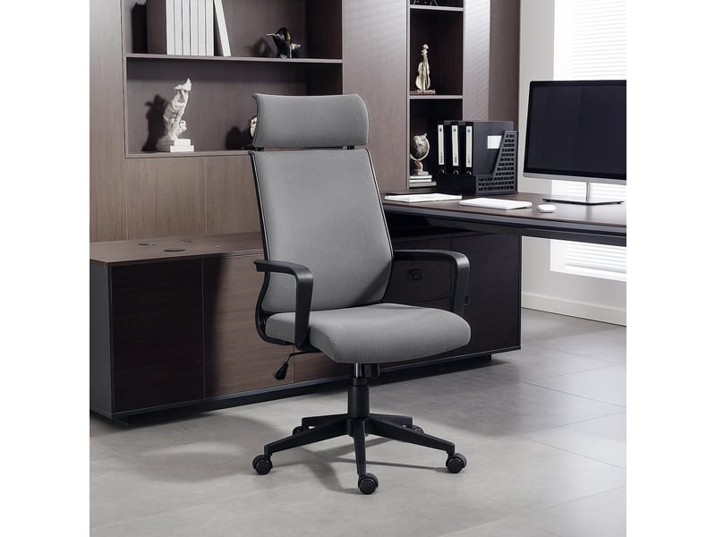  Chaise de bureau avec dossier rembourré, roulettes, accoudoirs, hauteur réglable, en laine synthétique, grise  - Conforama D