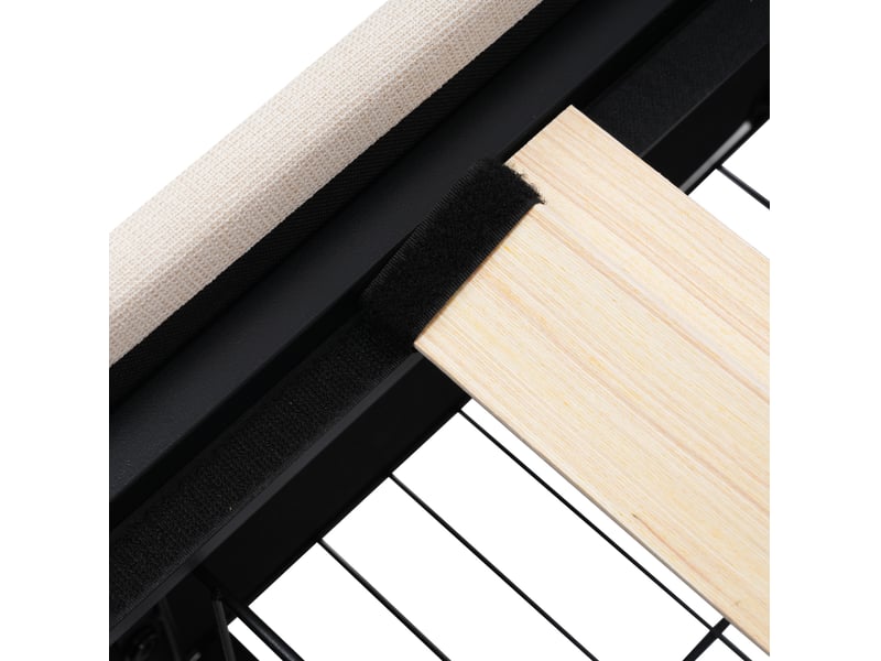  Lit 1 place 90x200 cm avec usb, prises, led et 2 tiroirs, métal et bois, beige sans matelas  - Conforama D