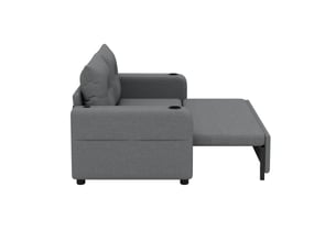 Canapé 2 places, avec couchage d'appoint, avec porte-gobelets, avec ports usb, en tissu effet lin, coloris gris, l131 x p81 x h94 cm