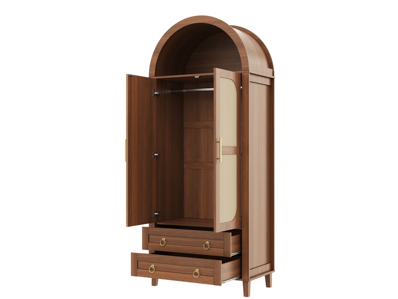 Armoire,76x50x184 cm,2 portes avec led et tiroirs,mdf,effet rotin coloris noyer - Conforama B