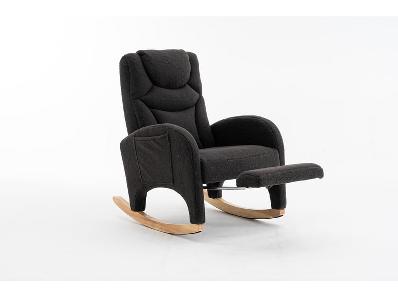  Fauteuil à bascule avec repose-pieds pliable et repose-tête, tissu teddy gris foncé, 66 × 125 × 101 cm  - Conforama A
