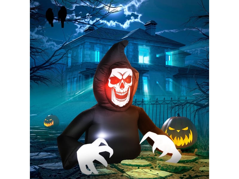  Décoration gonflable faucheuse d’halloween avec éclairage led pour jardin en polyester noir 190×115×180 cm  - Conforama C