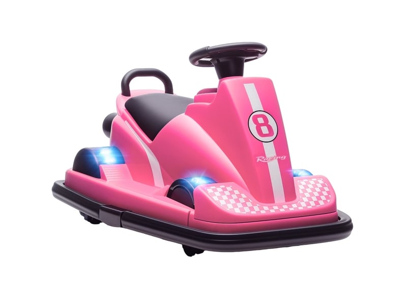  Auto-tamponneuse pour enfants 74x53x48 cm 360°, volant, led, musique, métal, rose  - Conforama A
