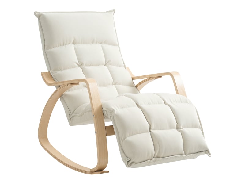  Fauteuil à bascule rembourré, fauteuil de relaxation avec accoudoirs et structure en acier, pour salon, chambre, blanc crème  - Conforama A