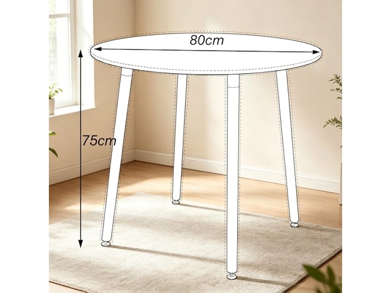  Ensemble table ronde 80 cm et 4 chaises rétro modernes, bois et simili cuir  - Conforama C