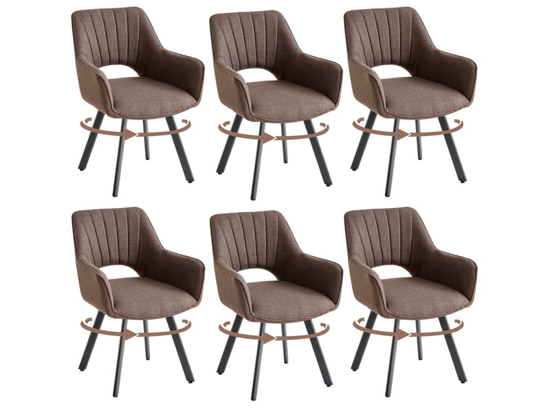  Lot de 6 chaises de salle à manger pivoter à 360° - cuisine, salon - avec dossier ajouré - lin - pieds en métal - marron foncé  - Conforama A