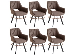Lot de 6 chaises de salle à manger pivoter à 360° - cuisine, salon - avec dossier ajouré - lin - pieds en métal - marron foncé