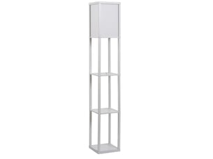 Lampadaire avec étagères 26 x 26 x 160 cm blanc en bois, 3 niches ouvertes pour salon ou chambre
