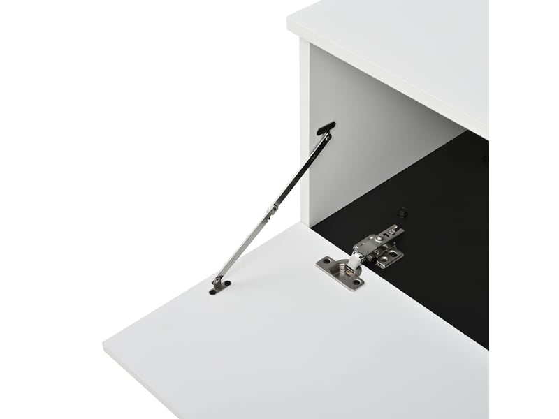  Meuble tv blanc 180 cm – portes coulissantes, niches ouvertes et compartiment rabattable  - Conforama E