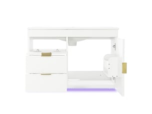 Meuble sous vasque mural avec 2 tiroirs, 1 compartiment et led avec application pour salle de bain en mdf, 77×47×51 cm, blanc