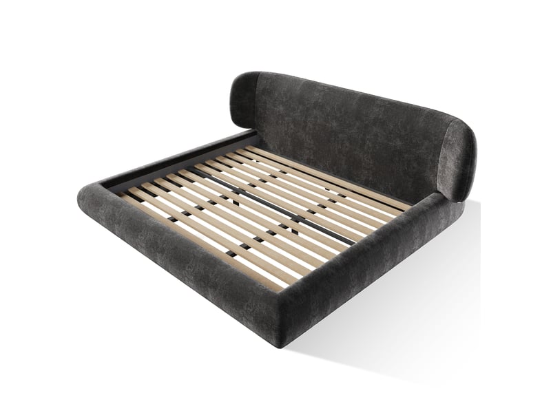 Lit double capitonné 180x200 cm avec sommier à lattes et tête de lit, lit adulte en chenille gris, sans matelas - Conforama E