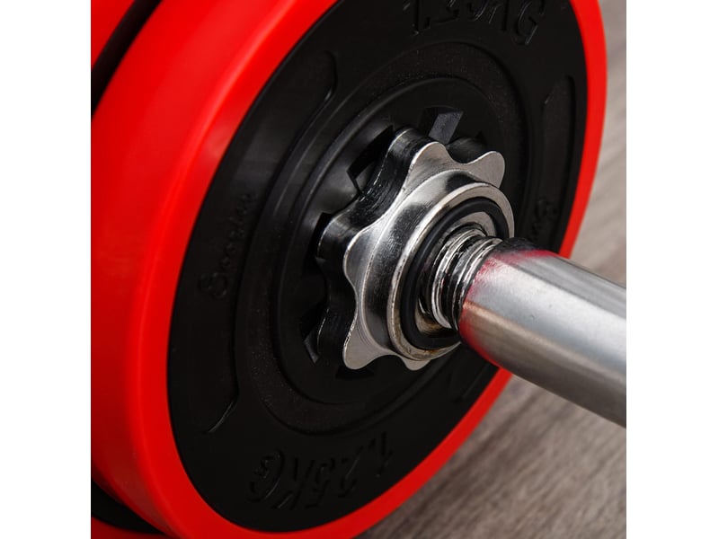 Set d'haltères 2-en-1 réglable 20 kg rouge et noir, avec barres courtes et barre longue pour entraînement à domicile - Conforama D