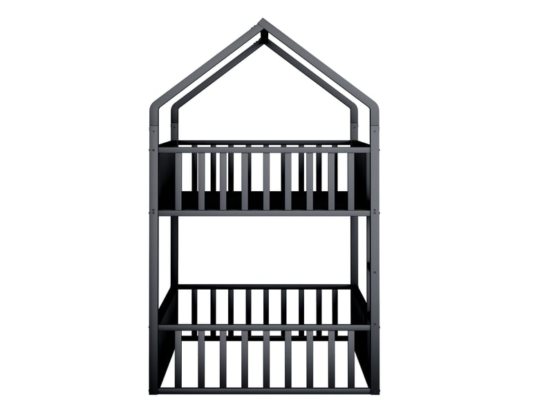  Lit superposé 90x200 cm en métal avec échelle et porte, coloris noir  - Conforama E