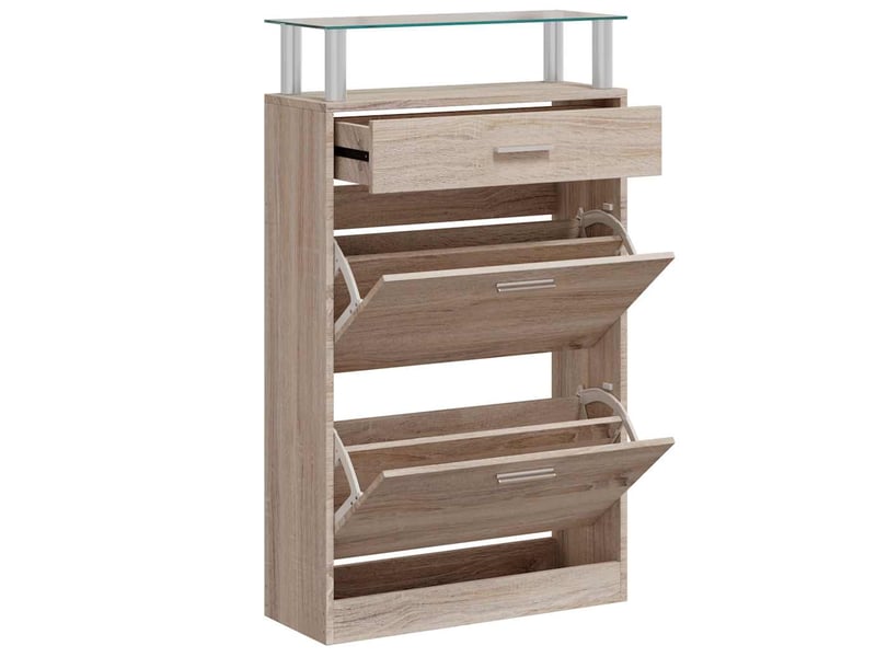 Meuble à chaussures, armoire à chaussures avec tiroir et plateau en verre bois  - Conforama C