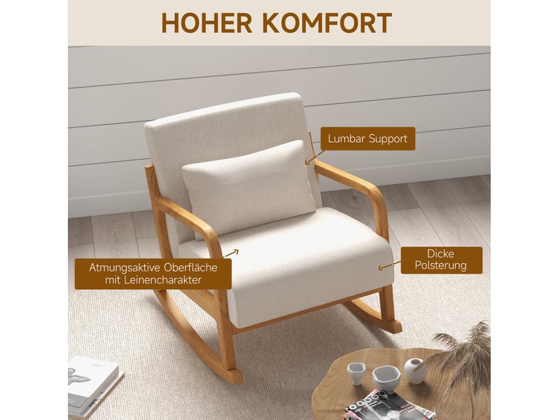  Fauteuil à bascule modenvie rembourré avec accoudoirs 64,5 x 92 x 81,5 cm beige crème bois  - Conforama D