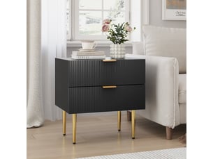 Table de chevet avec 2 tiroirs, poignées et pieds métal pour chambre en mdf noir
