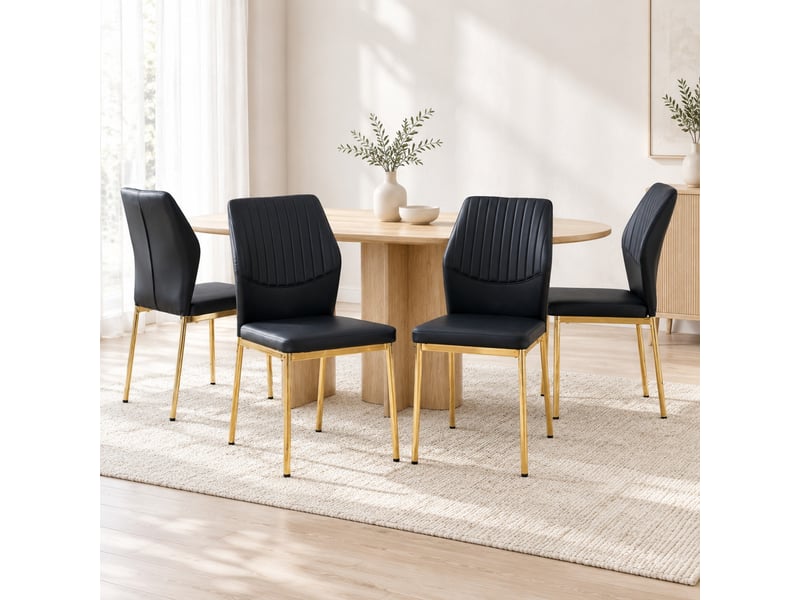  Lot de 4 chaises de salle à manger noir et doré en métal et polyuréthane  - Conforama C