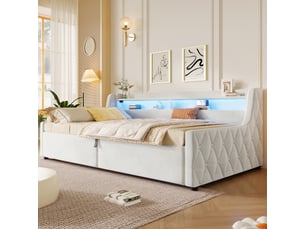 Lit coffre 90x200 cm <strong>SAPGAKS</strong>  <strong></strong> coloris beige