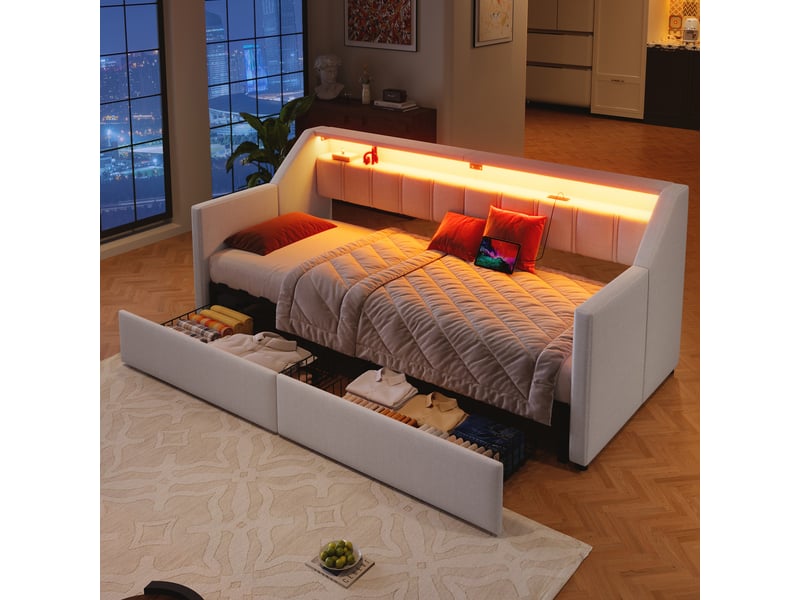  Lit en lin beige 90x200 cm  - Conforama E