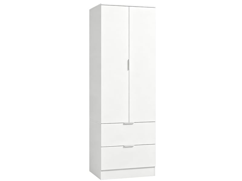  Armoire chambre penderie avec 2 tiroirs, 2 portes à fermeture douce et barre de suspension, 60 x 47 x 180 cm, blanc  - Conforama A