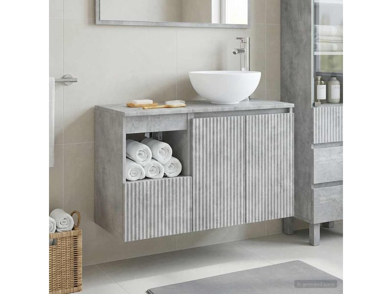  Ensemble de mobilier de salle de bain 2 pc gris béton cf64150  - Conforama B