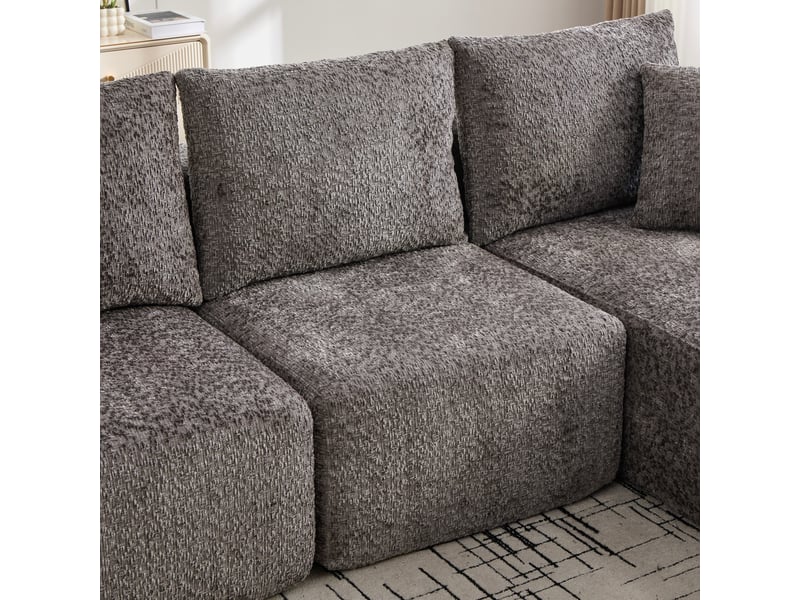  Canapé d'angle modulable sans montage 261x165 cm - canapé en l gris avec porte-gobelets  - Conforama R