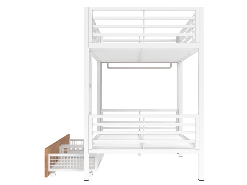 Lit superposé 90 × 200 cm 2 places, 4 tiroirs, éclairage led, sans matelas, en métal et mdf blanc - Conforama A