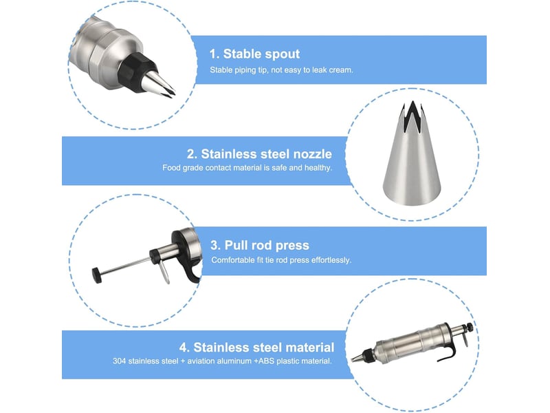 Seringue à garnir en acier inoxydable: lot de 12 seringues à gâteau seringue à garnir seringue de décoration de dessert, ensemble de douilles réuti  - Conforama C