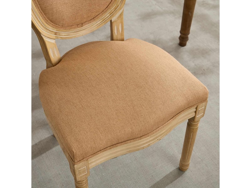  Lot de 2 chaises de salle à manger en lin tan, pieds en bois massif W3223P520422 - Conforama E