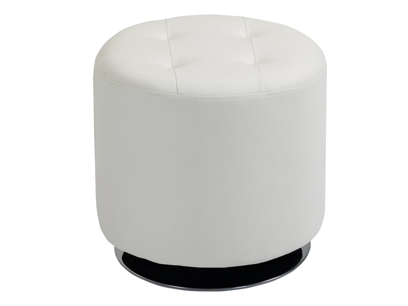  Repose pied salon pivotant à 360°, ottoman rond rembourré en pu avec base en acier, blanc,  45,5 x 44,5 cm  - Conforama B