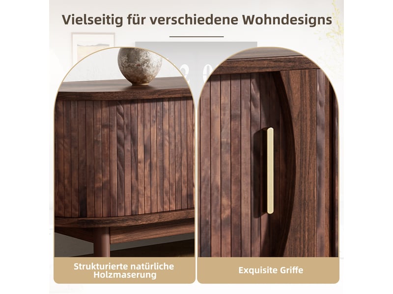  Meuble tv bas 165 x 39,5 x 46 cm – 2 portes coulissantes et 1 abattant, pour téléviseur jusqu’à 65 pouces, marron  - Conforama E