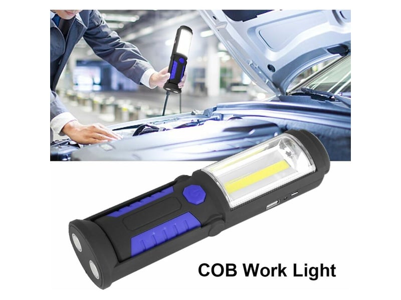  2200mah cob led 650lm 3w lampes de poche led magnétiques lampe de travail led rechargeable pour voiture garage atelier camping diy (bleu)  - Conforama D
