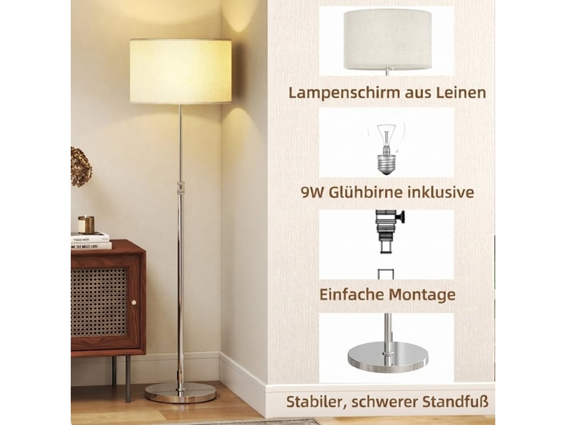  Lampadaire 40x40x168 cm réglable en hauteur métal argenté et beige  - Conforama C