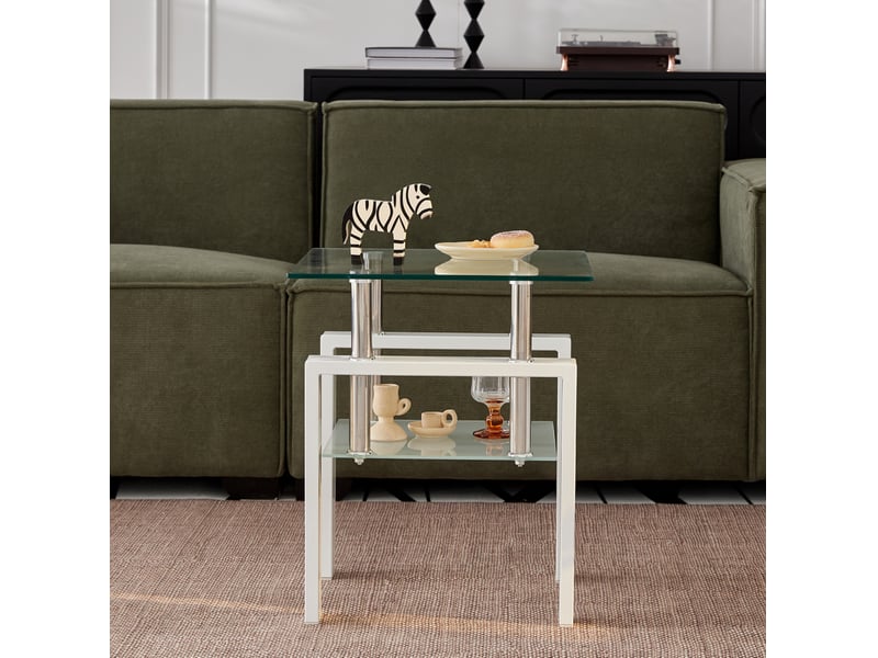  Ensemble de 2 tables d'appoint 45x45x52 cm en verre trempé à 2 niveaux transparent chicfurn  - Conforama B