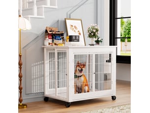 Box meuble d'intérieur 80x56x69,5 cm double porte toit ouvrant sur roulettes panneau de particules métal blanc