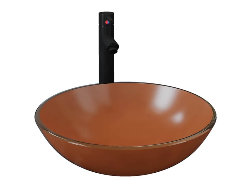 Lavabo de bain, vasque à poser avec robinet et drain à poussoir verre trempé cf65654 - Conforama A
