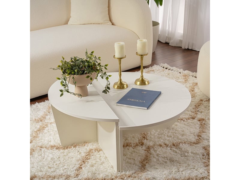  Table basse ronde couleur bois blanc d90 cm  - Conforama D