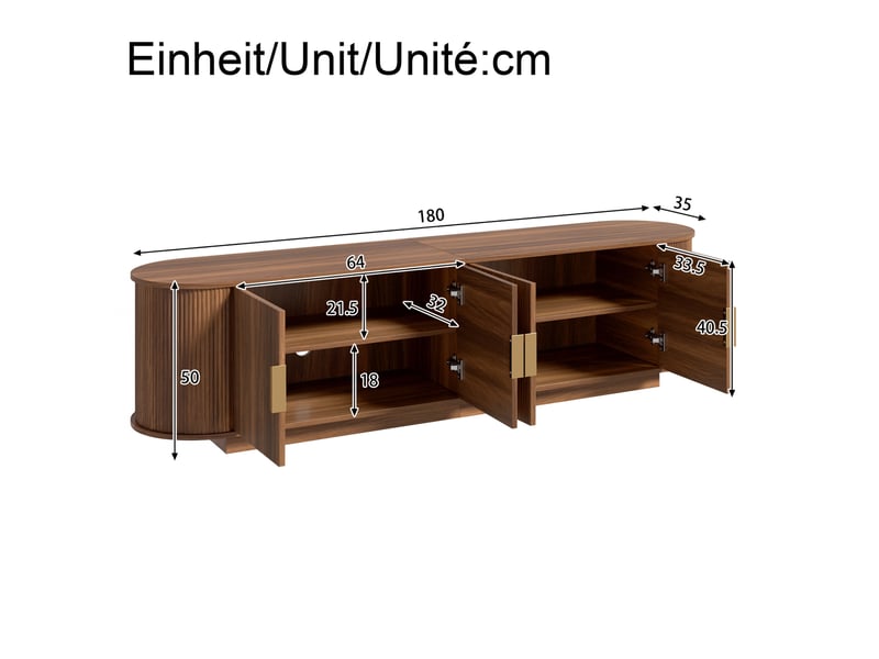  Meuble tv 180x35x50 cm avec 4 portes coloris noyer  - Conforama C